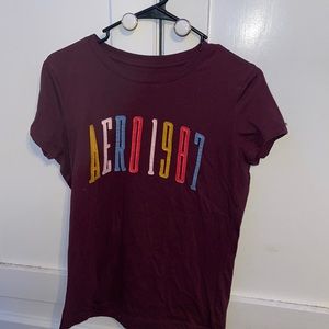 Maroon t-shirt with lettering